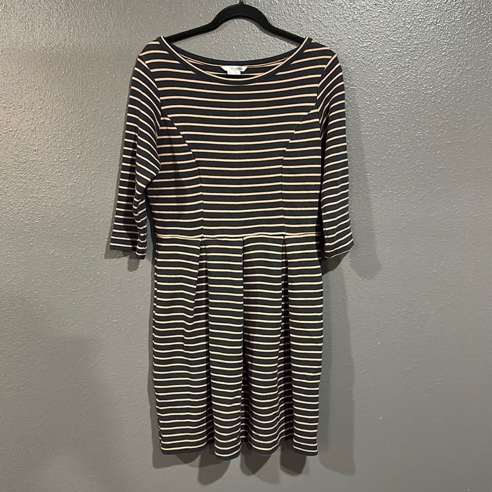Boden Lou Lou Gray and Tan Striped Dress 10R